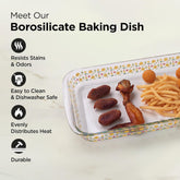 Kuber Industries 2200ml Borosilicate Printed Glass Baking Tray | Transparent Microwave Oven Safe Utensils | Rectangular Bread Moulds for Baking | Dishwasher & Freezer Safe | Multipurpose Serving Tray